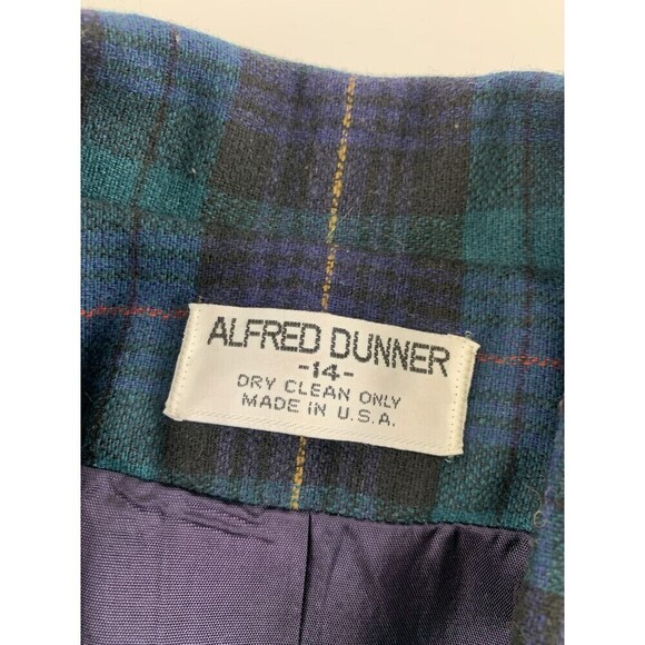 BOGO Alfred Dunner Plaid Wool Blazer One Button Shoulder Pad Green Navy Women 14 - Picture 5 of 10